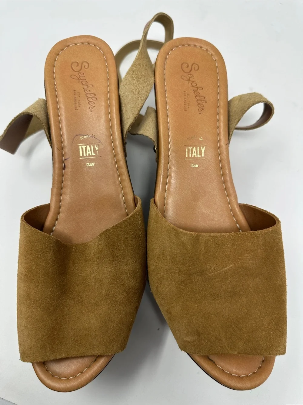 Seychelles Paddle Suede Wedge Sandal Size 8.5 Brown Italian